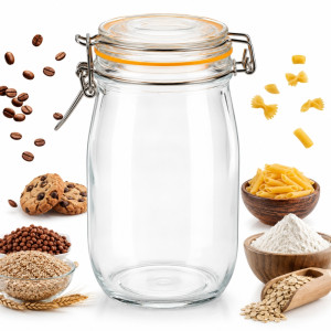 Premium Airtight Glass Storage Jar with Clamp Top Lid & Silicone Seal, 21.5cm x 9cm, Transparent Premium Airtight Glass Storage Jar with Clamp Top Lid & Silicone Seal, 21.5cm x 9cm, Transparent