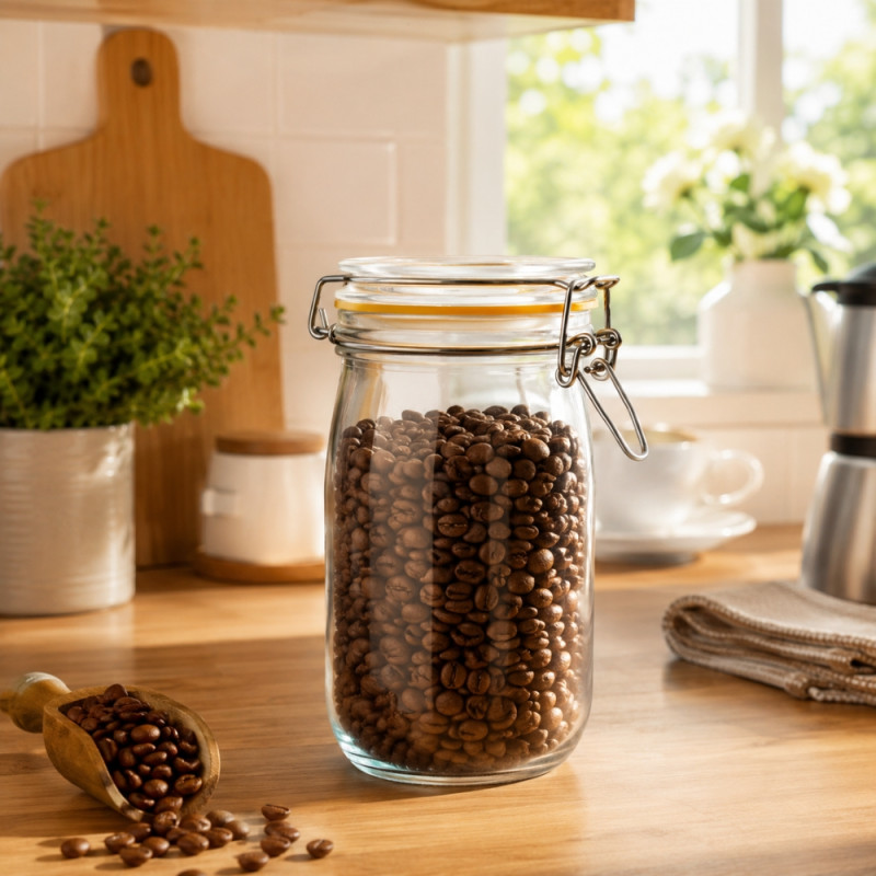 Premium Airtight Glass Storage Jar with Clamp Top Lid & Silicone Seal, 21.5cm x 9cm, Transparent