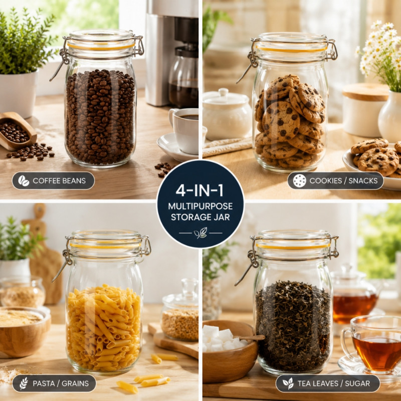 Premium Airtight Glass Storage Jar with Clamp Top Lid & Silicone Seal, 21.5cm x 9cm, Transparent