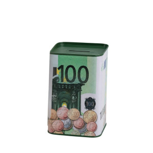 100 Euro Note Design Metal Savings Bank – 17 x 12 cm – White & Green