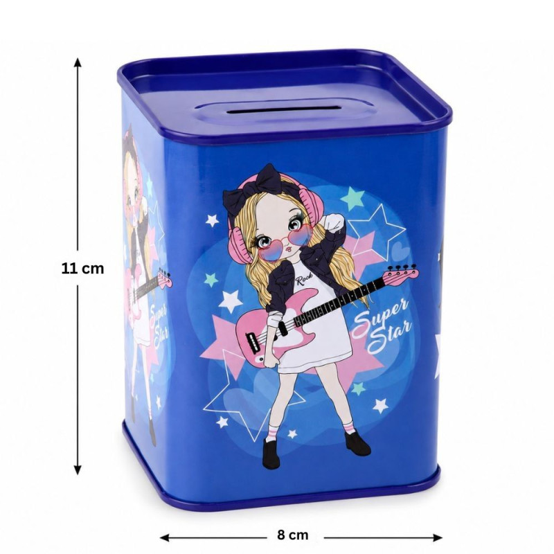 Charming Ultra-Durable Metal Savings Bank - Cartoon Girl Pattern, Square, 24x20cm Blue