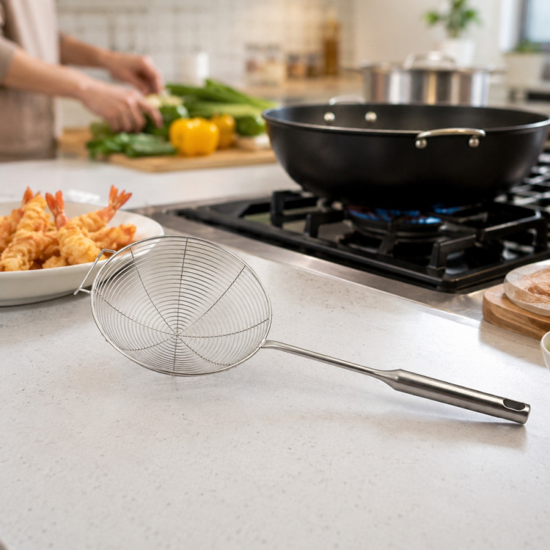 Stainer Frying Basket with Handle – Brown (Compact)