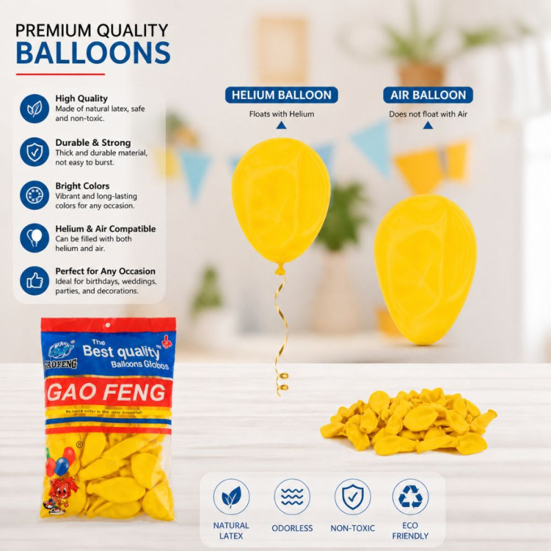 Premium Quality Yellow Latex Party Balloons – "Best Quality" Pack – Yellow (10x5cm)