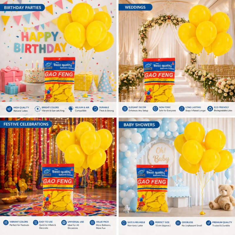 Premium Quality Yellow Latex Party Balloons – "Best Quality" Pack – Yellow (10x5cm)