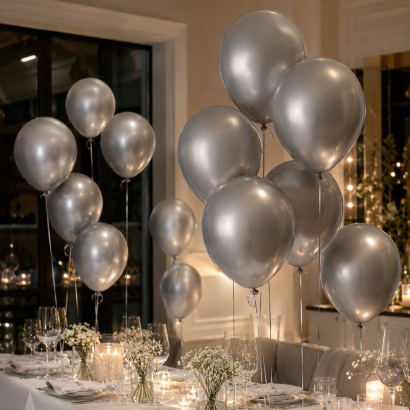Premium Silver Color Balloons - Metallic