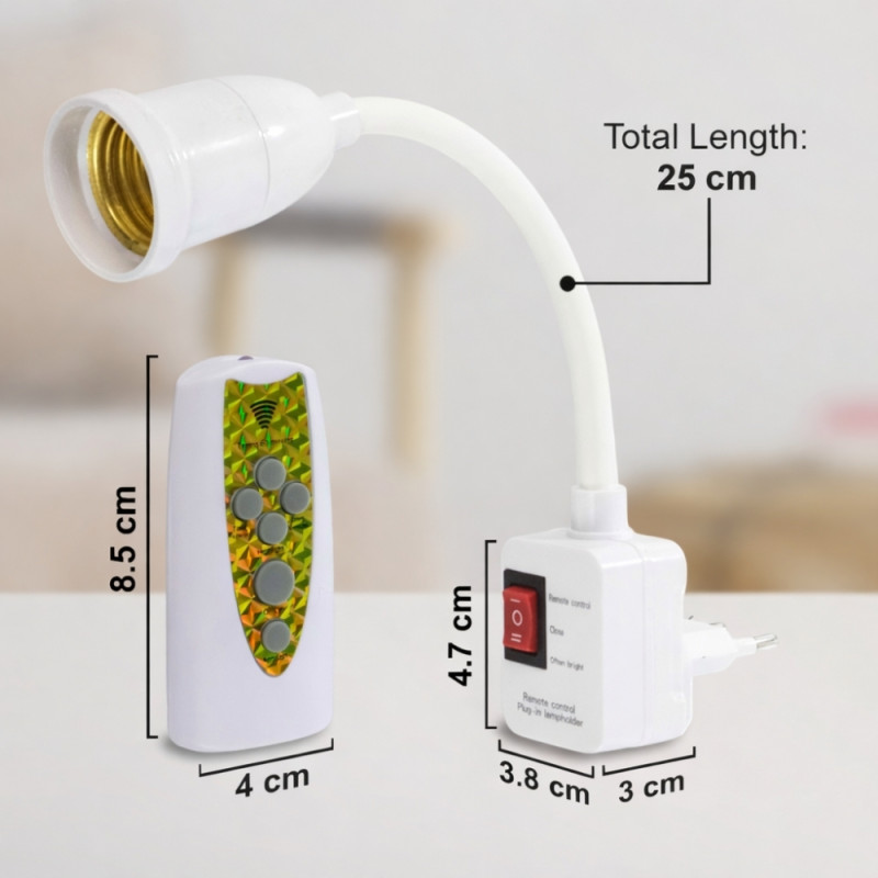 25cm White Wireless Remote Control Lamp Holder – Flexible Gooseneck & Plug-In Design