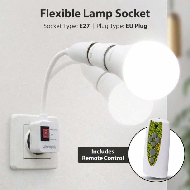 25cm White Wireless Remote Control Lamp Holder – Flexible Gooseneck & Plug-In Design