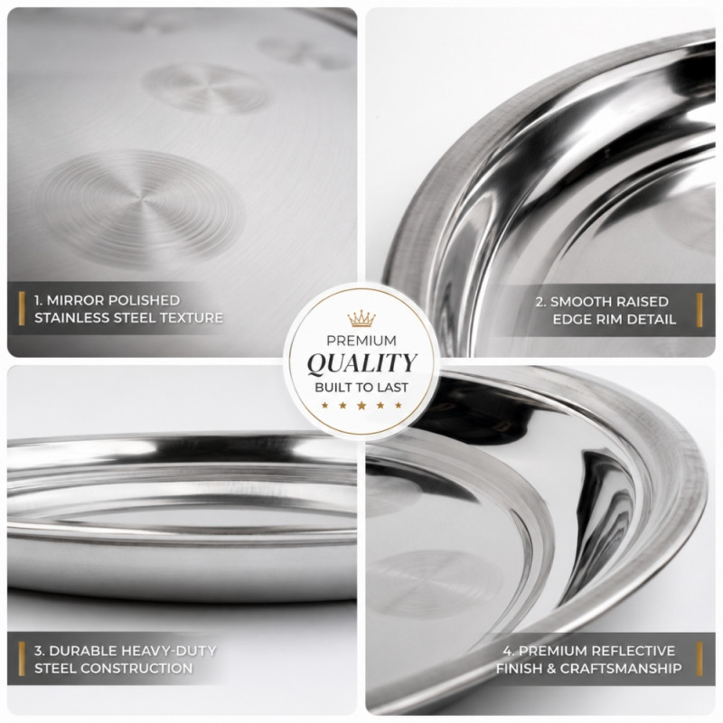 Stainless Steel Round Serving Tray – Mirror Polish Silver (40 x 3cm)
