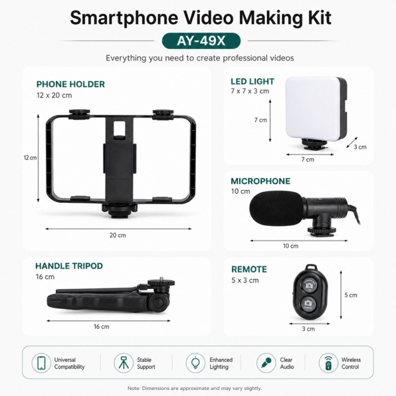 AY-49X Smartphone Vlogging & Video Making Starter Kit – Black