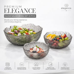 Elegant Premium Glass Serving Bowls with Textured Design and Wave Edges – Gray (3pcs) Elegant Premium Glass Serving Bowls with Textured Design and Wave Edges – Gray (3pcs)