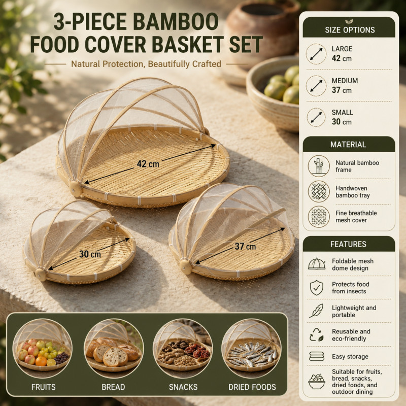 Panda Friendly Bamboo Food Cover Basket Set Designed for Everyday Cooking &amp; Kitchen Excellence