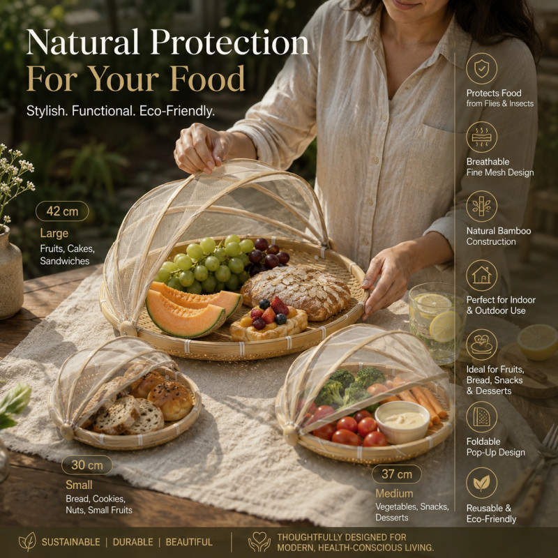 Panda Friendly Bamboo Food Cover Basket Set Designed for Everyday Cooking &amp; Kitchen Excellence