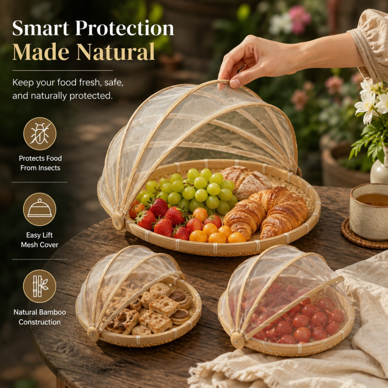 Panda Friendly Bamboo Food Cover Basket Set Designed for Everyday Cooking &amp; Kitchen Excellence