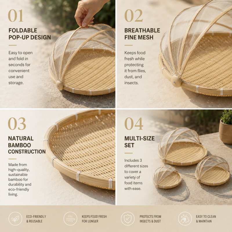 Panda Friendly Bamboo Food Cover Basket Set Designed for Everyday Cooking &amp; Kitchen Excellence