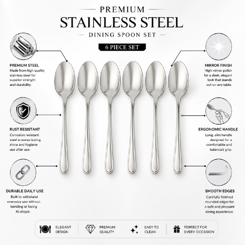 Stainless Steel Cutlery Set – Silver Mirror Polish (20.75 cm)