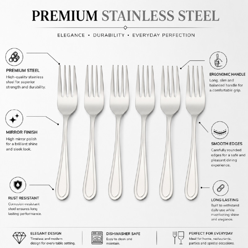 Stainless Steel Cutlery Set – Silver Mirror Polish (15.25 cm)