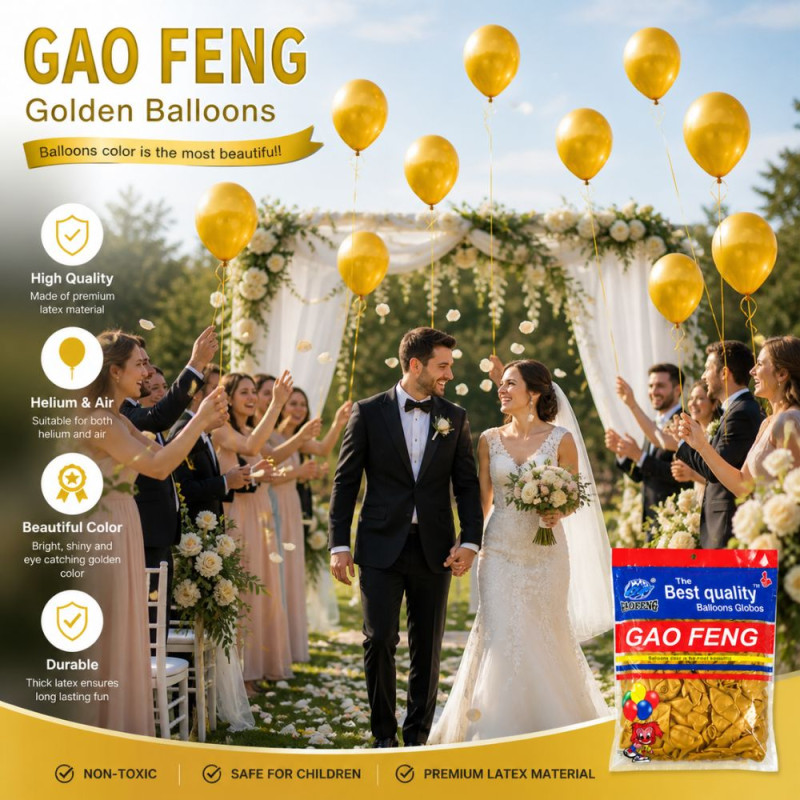 Professional Metallic Gold Latex Party Balloons – High-Shine Decorative Set (10cm)