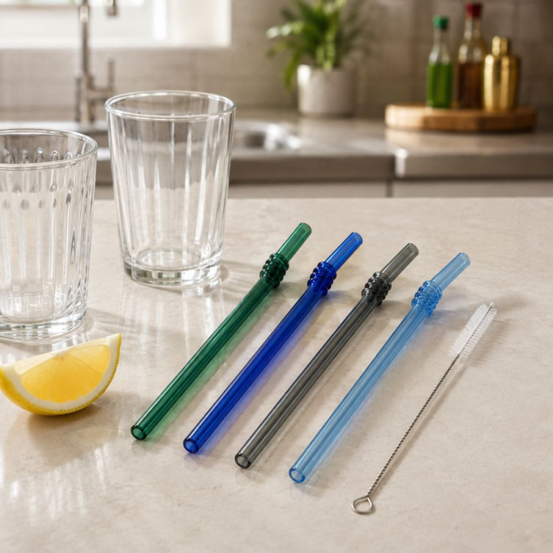 Eco-Friendly Glass Drinking Straws with Cleaner