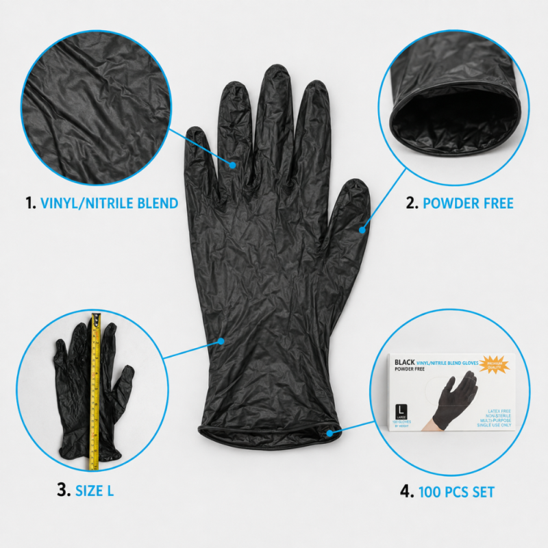 Food-safe Black Vinyl/Nitrile Blend Gloves - Kitchenware