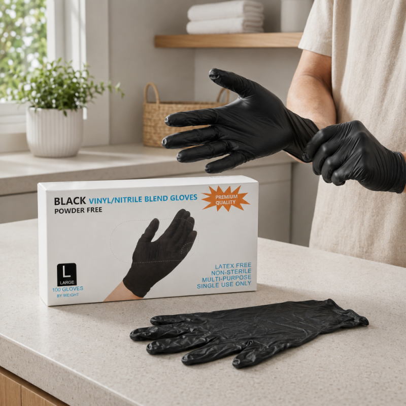 Food-safe Black Vinyl/Nitrile Blend Gloves - Kitchenware