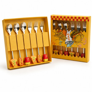 Sleek stainless steel and silicone cutlery set for children – Silver (6 Pieces)