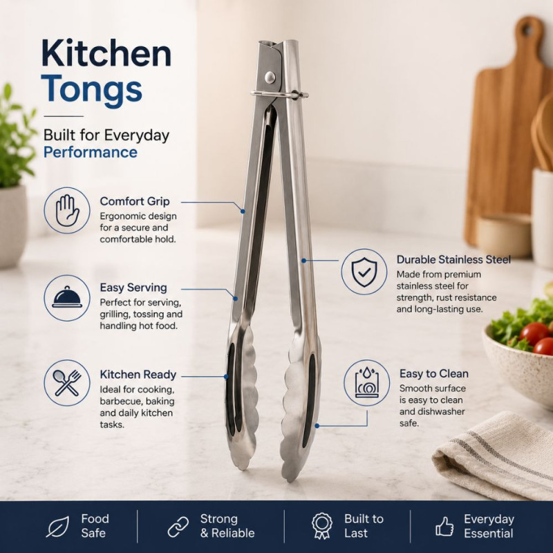 Comfortable Grip Kitchen Tongs– Stainless Steel