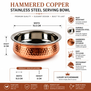 Intelligent hammered copper and stainless steel serving bowl – Rose Gold & Silver (6 x 15.5 x 0 cm) Intelligent hammered copper and stainless steel serving bowl – Rose Gold & Silver (6 x 15.5 x 0 cm)