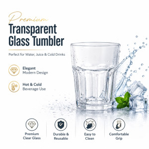 Crystal Clear Glass Tumbler Set – Transparent Premium Quality (9x8cm) Crystal Clear Glass Tumbler Set – Transparent Premium Quality (9x8cm)