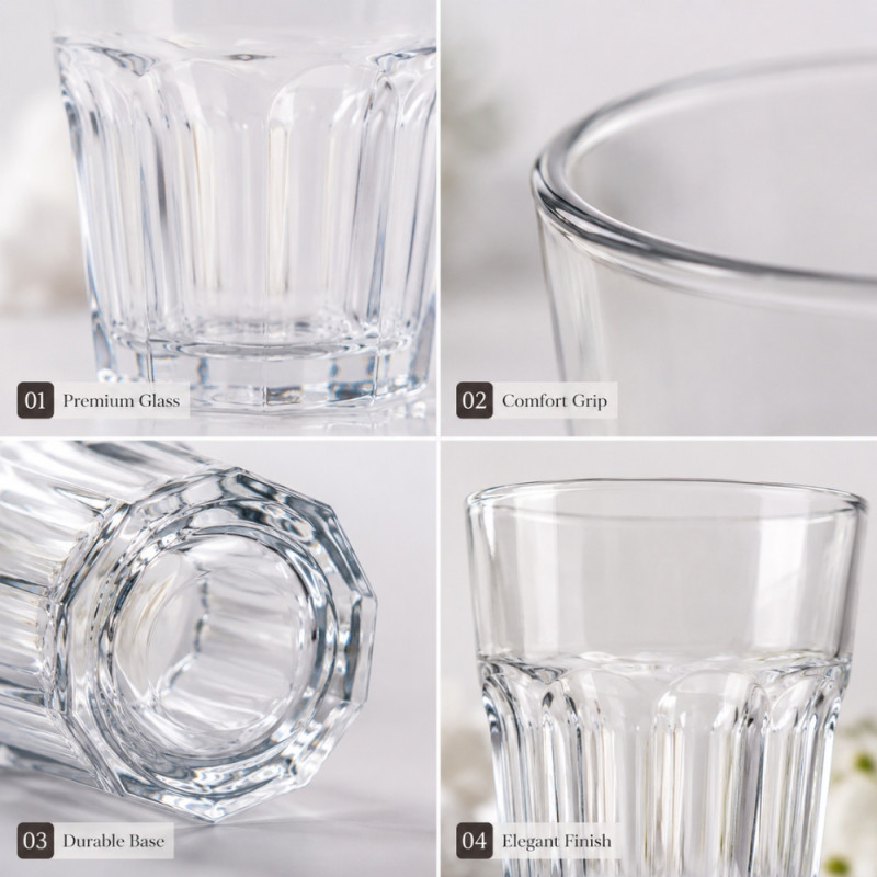 Crystal Clear Glass Tumbler Set – Transparent Premium Quality (9x8cm)