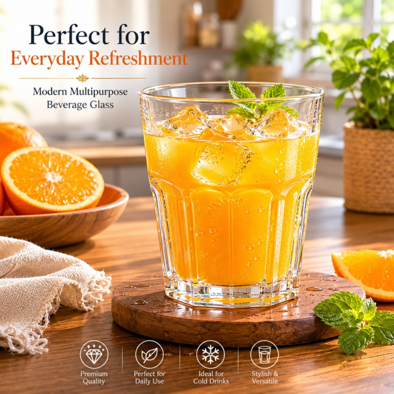 Crystal Clear Glass Tumbler Set – Transparent Premium Quality (9x8cm)