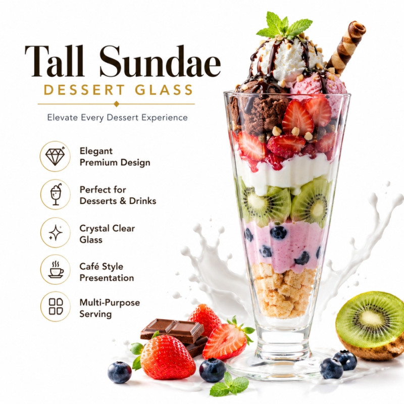 Organic tall pilsner or sundae glass, typically featured in sets – Transparent (23 x 7cm)