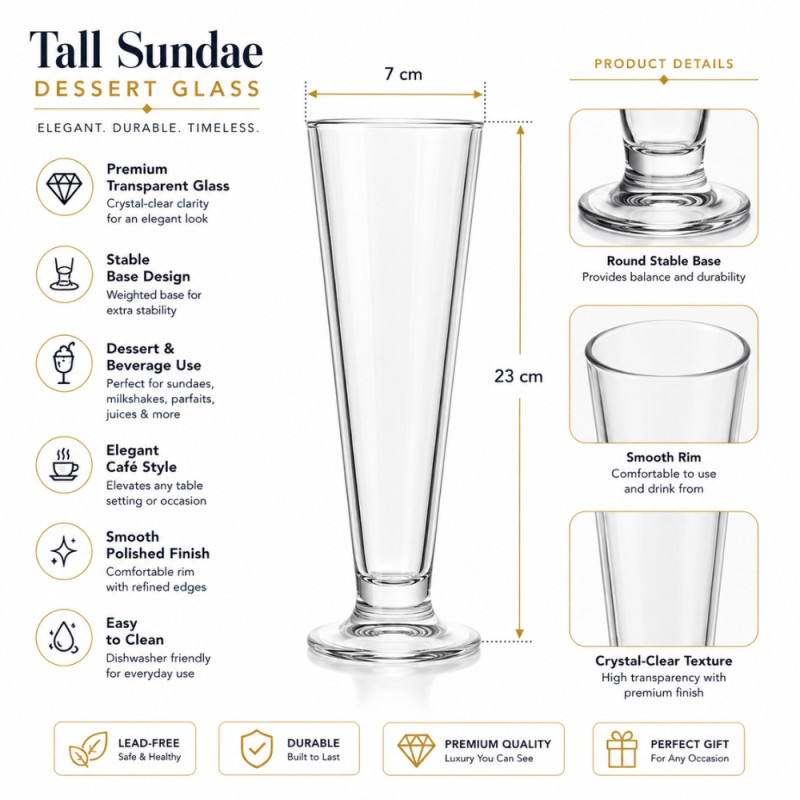 Organic tall pilsner or sundae glass, typically featured in sets – Transparent (23 x 7cm)