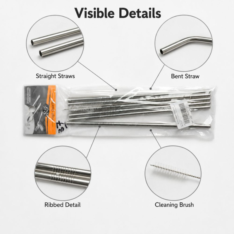 Stainless Steel Straws and Brush (Set of 4) – Silver