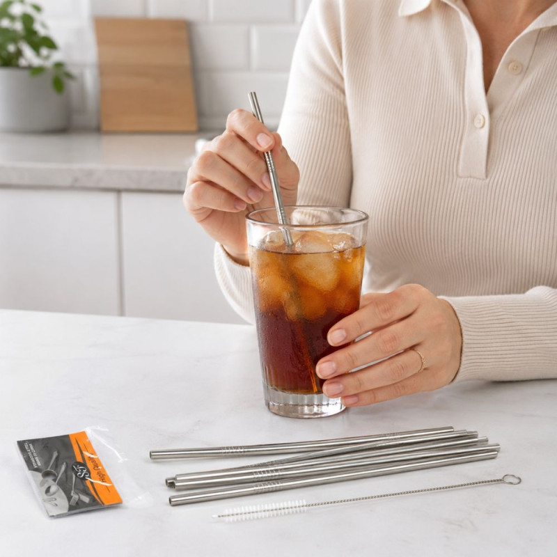 Stainless Steel Straws and Brush (Set of 4) – Silver
