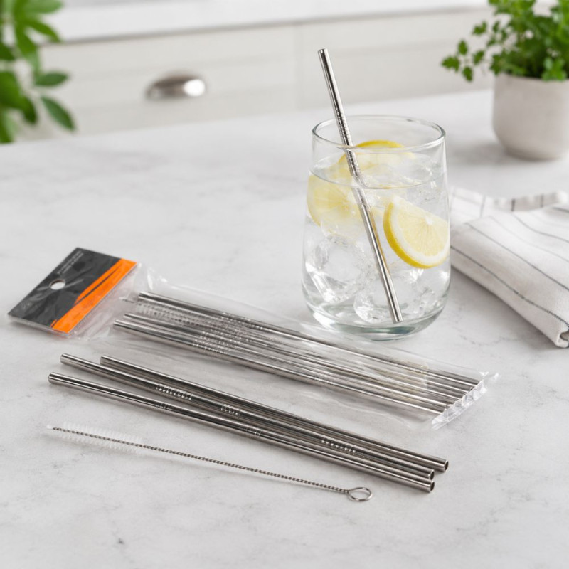 Stainless Steel Straws and Brush (Set of 4) – Silver