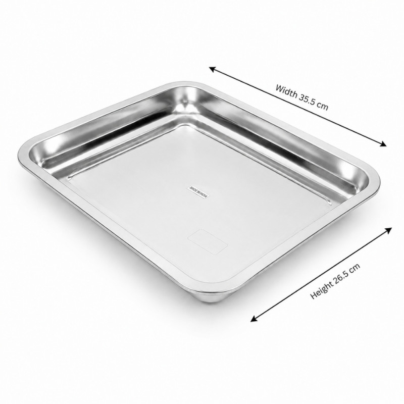Classic Edge Stainless Steel Tray Designed for Elegant Dining & Entertaining – Silver (H-26.5cm X W-35.5cm)