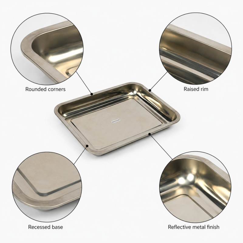 Classic Edge Stainless Steel Tray Designed for Elegant Dining & Entertaining – Silver (H-26.5cm X W-35.5cm)