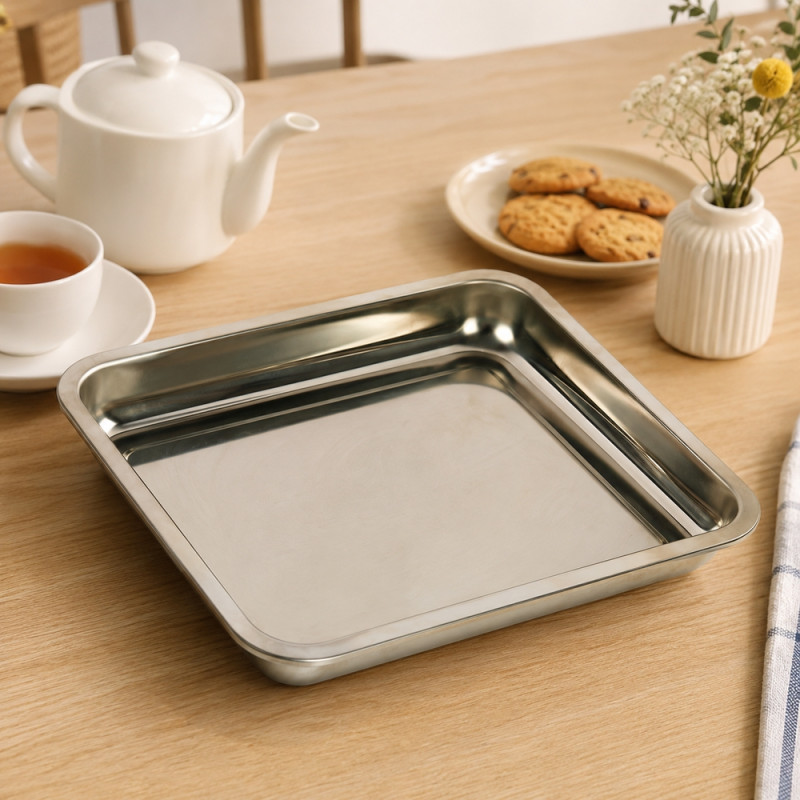 Classic Edge Stainless Steel Tray Designed for Elegant Dining & Entertaining – Silver (H-26.5cm X W-35.5cm)