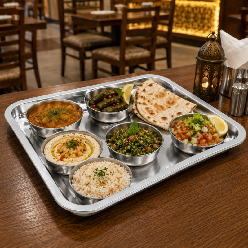 Classic Edge Stainless Steel Tray Designed for Elegant Dining & Entertaining – Silver (H-26.5cm X W-35.5cm)