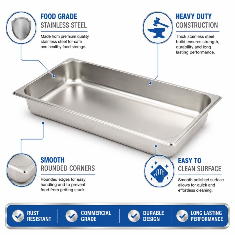 Expert Comfort Buffet Serving Pan Designed for Everyday Cooking & Kitchen Excellence – Stainless Steel (W-33, L-53 CM)