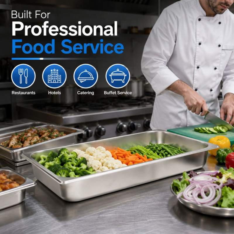 Expert Comfort Buffet Serving Pan Designed for Everyday Cooking & Kitchen Excellence – Stainless Steel (W-33, L-53 CM)
