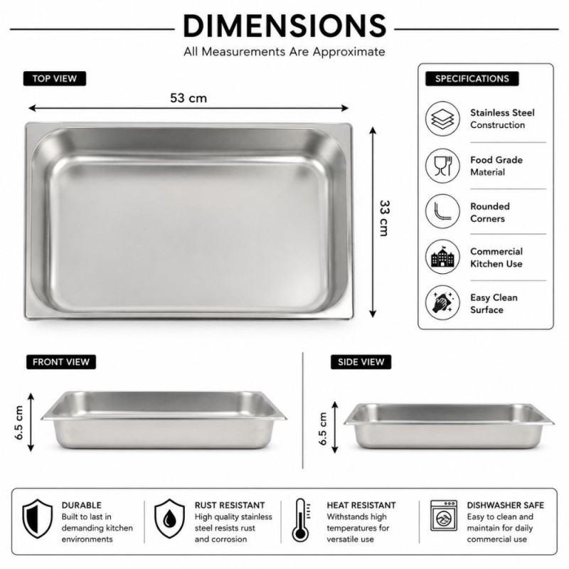 Expert Comfort Buffet Serving Pan Designed for Everyday Cooking & Kitchen Excellence – Stainless Steel (W-33, L-53 CM)