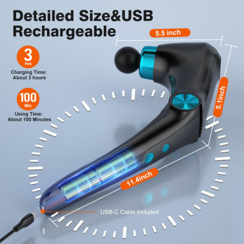 Professional Portable Handheld Massager – 5.5-Inch USB-C Rechargeable