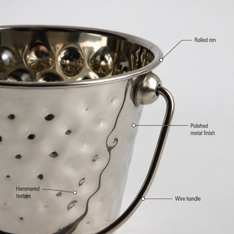 Textured Stainless Steel Mini Serving Bucket with Handle