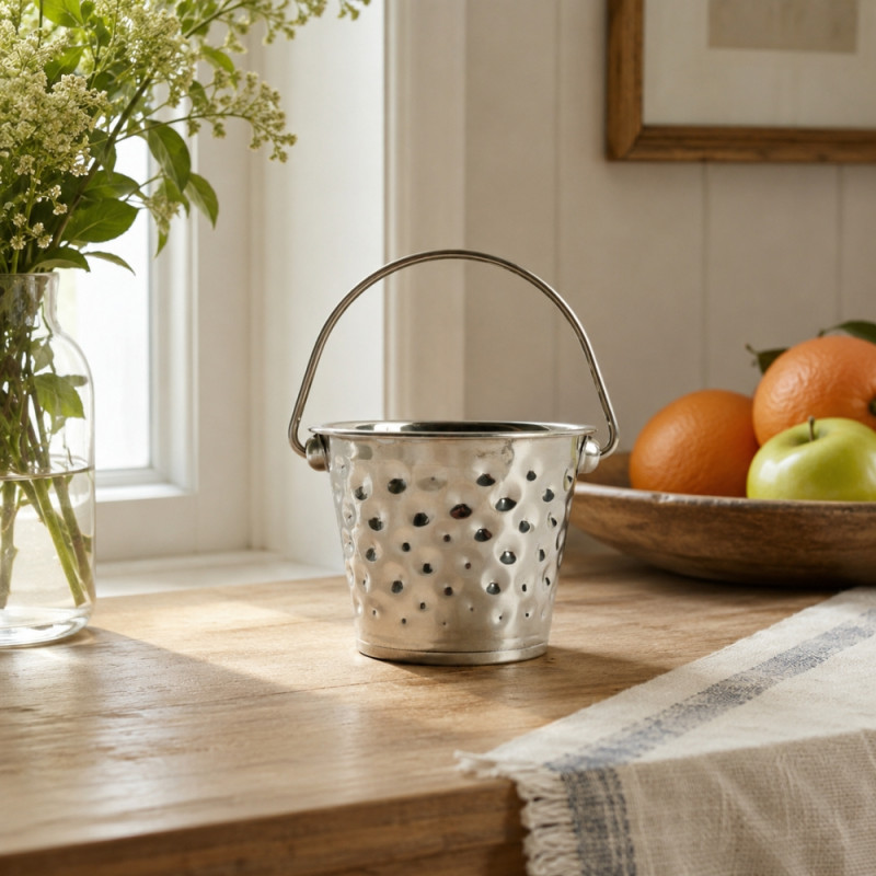 Textured Stainless Steel Mini Serving Bucket with Handle