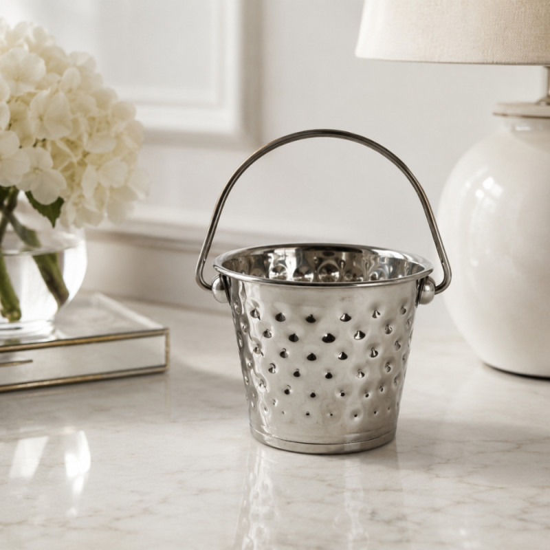 Textured Stainless Steel Mini Serving Bucket with Handle