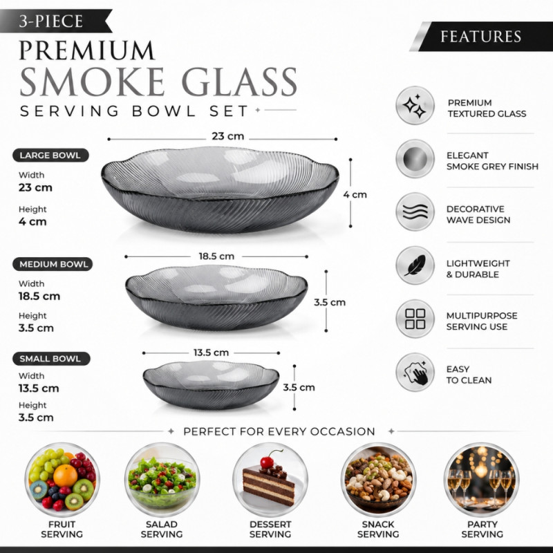Elegant Wooden Serving Bowl with Lid – Natural Gray. Transparent Finish (3 PCS)