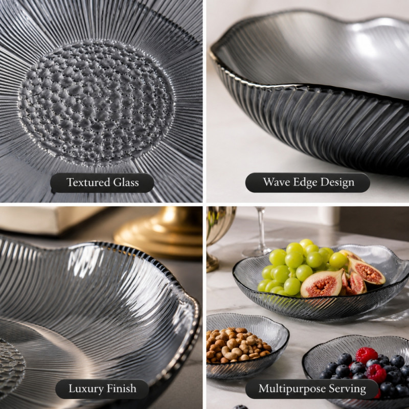 Elegant Wooden Serving Bowl with Lid – Natural Gray. Transparent Finish (3 PCS)