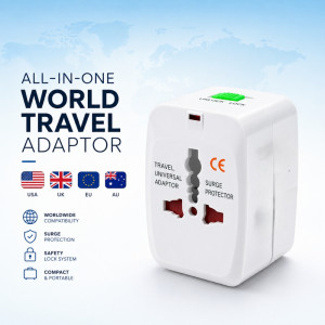 Professional Universal Travel Adapter – Compact All-in-One Design (White)