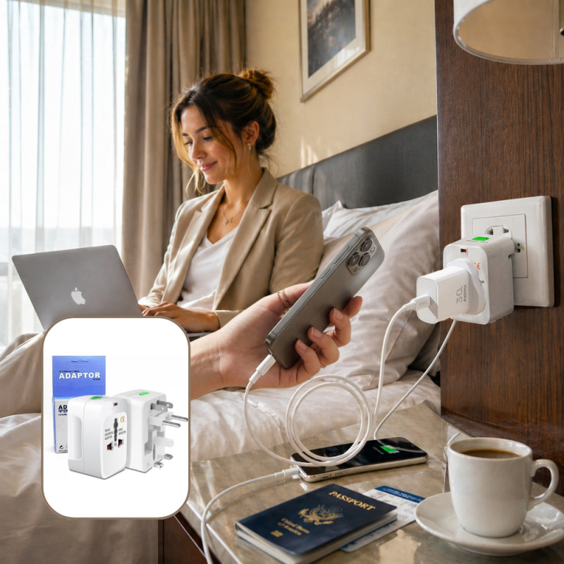 Professional Universal Travel Adapter – Compact All-in-One Design (White)
